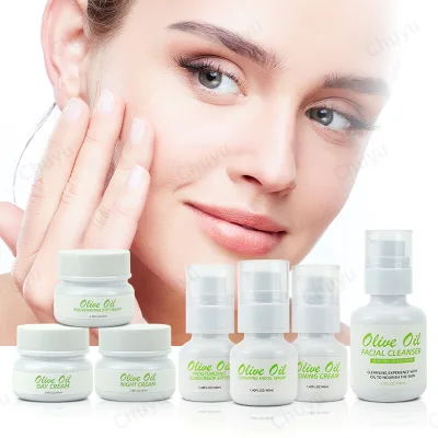 Natural Olive Oil Skincare Set - Moisturizing, Anti-Aging, Soothing : Cream, Eye Cream, Serum, Sunscreen, Toner, Cleanser