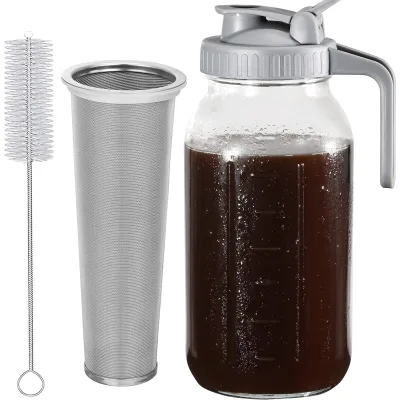 32oz Eco-Friendly Airtight Glass French Press Pitcher Tea Infuser Pour Spout Handle Camping Storage Breast Milk Iced Tea Juice