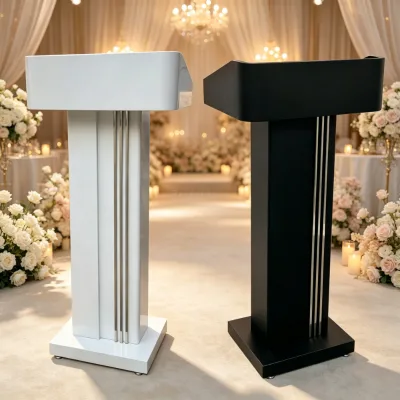 Factory Customization Modern Vertical Strip Metal Wedding Podium Lectern Black White Speech Stand For Hotel Conference Banquet