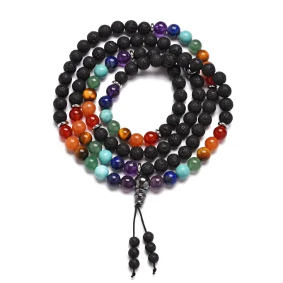 108 Prayer Beads for Bracelet for Men Women 7 Chakra Crystal Yoga Stainless Steel Spacer Multi-Coil Fashionable for Bracelet