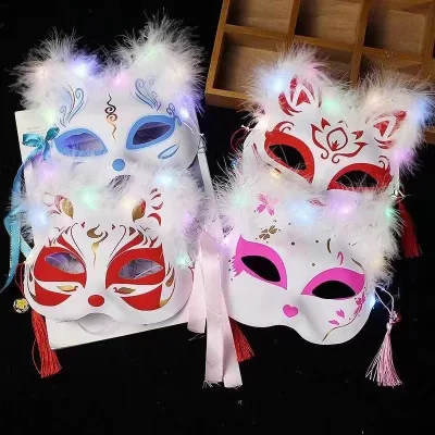 Luminous Feather Fox Half Face Cat Face Children's Halloween Mask Plastic Made in China Model 3345 Stall Wholesale