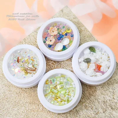 Colorful 3D Metal Nail Accessories with Pearls Roses Camellias Mermaids Mixed Sizes Flat Bottomed Diamonds Boxed Nail Charms