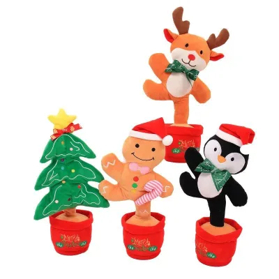 KSF Creative Music Talking Christmas Doll Toys Electric LED Light Christmas Singing and Dancing Plush Doll Christmas Gift Set