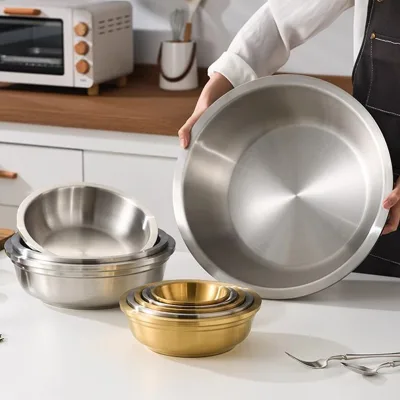 Stainless Steel Double Wall Mixing Bowl Salad Bowl Deep Serving Bowl for Kitchen Restaurant Hotel Catering