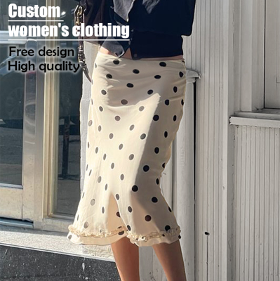 European American Resort Chiffon Midi Skirt New Basic Hip-Hugging Low-Waist Casual Summer Polka Dot Color-Block Woven Skirt