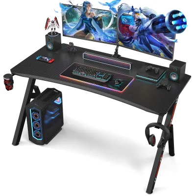 Comfuri Gaming PC Desk Extendable Metal Carbon Fiber Racing Table with Cup Holder Y-Shape Design for Home Office Use for Gamers