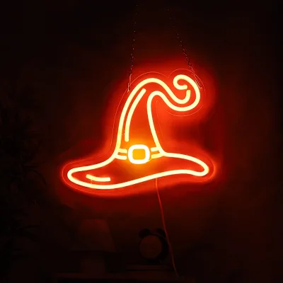 Cute Witch Hat Neon Sign for Halloween Party Decor Dimmable LED Neon Light Sign for Playroom Light Man Cave Game Room Bar Gifts