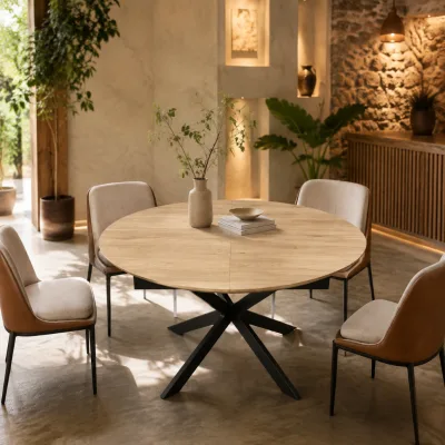 Round to Oval Extendable Dining Table MDF Top Iron Legs Space Saving Seats 4-6 Modern Kitchen Dining Room Furniture