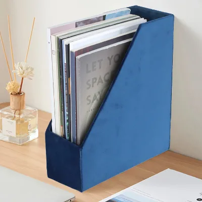 Dark Blue Velvet Book File Magazine Stand Holder for Office Desk