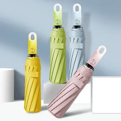 Customized Adults U-Shaped Hook Sunshade Creative Automatic 8-Bone Three-Fold Umbrella Wholesale Fully-Automatic Sunscreen