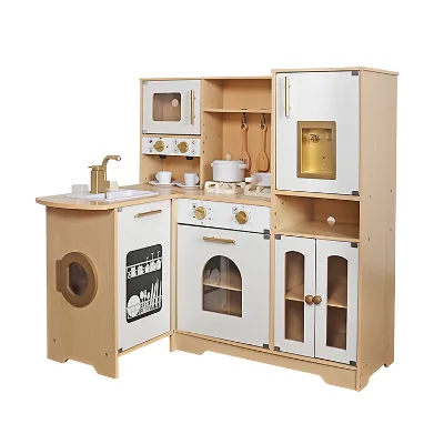 Premium Children Large Corner Wooden Play Kitchen with Washer, Chalkboard, Water Dispenser, and 6 Accessories W10C968