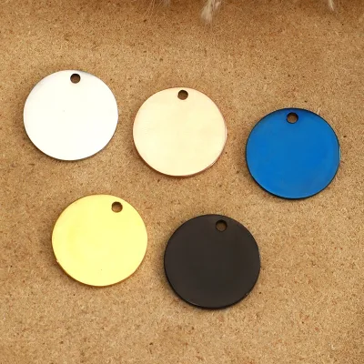 Stainless Steel Anti-Lost Dog Identity Tag Round Blank with Gold Plating Laser Engraved Custom Love Theme Metal Pet Tag