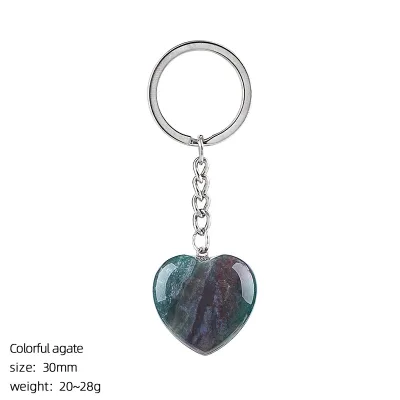 30mm Natural Crystal Bag Charm Healing Gemstone Heart Shape Indian Agate Keychain Gift