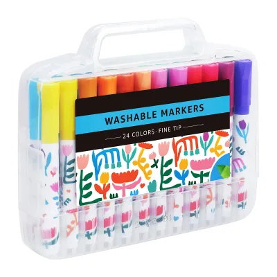 24 Colors Nontoxic Fine Tip Stamp Waterproof Permanent Marker Pen Set for Children's Scribbling Water Color Markers Pen