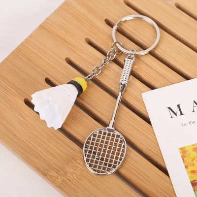 Wholesale Promotional Sports Equipment Keychains Creative Mini Metal Badminton Racket Keychain