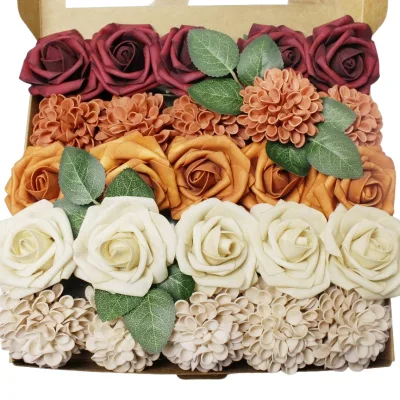 Custom Artificial Flowers Combo and Red Rose Real Looking Roses Stem for DIY Wedding Bouquets Party Decorations