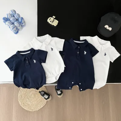 Factory Wholesale/OEM Baby Summer Clothes Short-sleeve Romper Handsome Polo Shirt Bodysuit Outdoor Outfit Crawling Suit Cotton