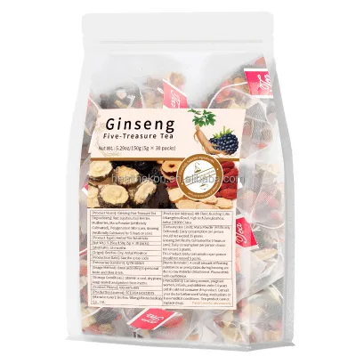 Natural Herbs Five Treasure Ginseng Maca Blended Health Tea for Men's Vitality & Kidney Support 30 Sachets in Bag Box