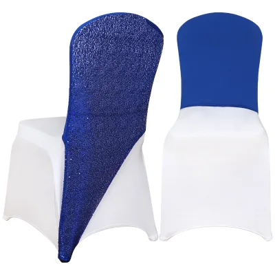Sequin Chair Sash Royal Blue Spandex Stretch Chair Slipcover Elegant for Event Wedding Party Decoration
