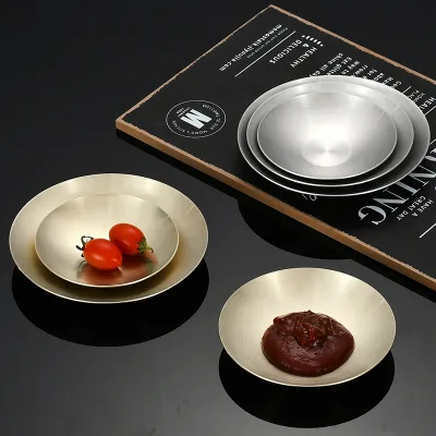 SUS 304 Stainless Steel Plates Set Modern Design Eco-Friendly Gold Brushed Finish Stackable Serving Plates Restaurant Dishes