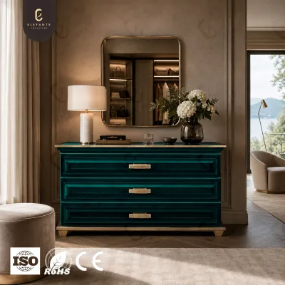 Luxury Custom Stainless Steel and Fabric Chest Drawers Bespoke Storage Vanity for Luxury Villa Mansion and Private Residences