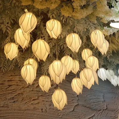 New Arrival 5-Head Cloth and Iron Lotus Lights Wedding Supplies Elegant Ceiling Decoration for Wedding and Party
