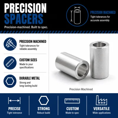 Custom Size CNC Machined Aluminum Spacer Sleeve Precision Turned Bushing Custom Size for Machine Assembly Spacing