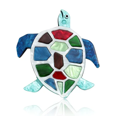 Creative Colorful Spliced Turtle Brooch Cartoon Animal Pendant Acrylic Clothing Bag Accessories Party Wedding Gift