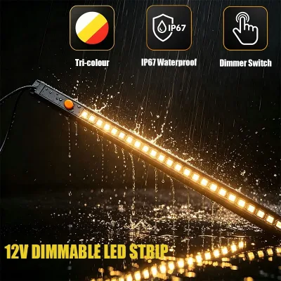 DC 12V Dimmable LED Strip Light Magnetic Bar in Orange/White/Red 30cm 60cm 100cm for Camping Canopy Awning 4WD Adventure