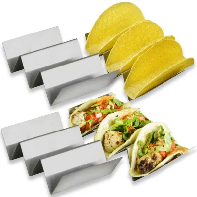 2021 Toco Holder Stand Tray Kitchen Restaurant Food Show Tool Stainless Steel Pizza Rack Taco Holder Stand