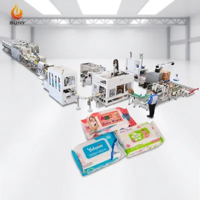 Automatic Lid Attaching Wet Wipes Production Line PLC Controlled Disposable Sanitary Wipes Equipment