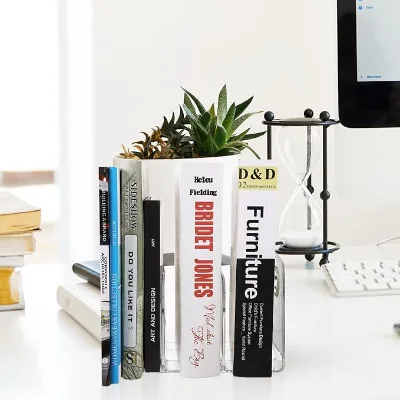 3-Compartment Acrylic Bookends, Convenient Desktop Book Organizer for Study and Office, Decorative File and Reading Book Holder,