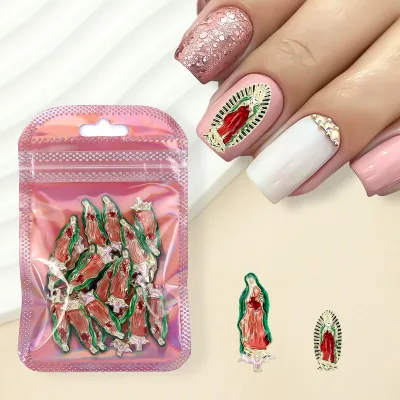 20 Pcs Alloy Nail Charms With Enamel for Manicure Virgin Mary Luxury Glitter Rhinestone Nail Decoration