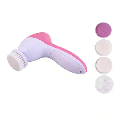 Compact 2-Speed Electric Rotating Face Cleanser 4 Replaceable Heads Face Cleaning Brush for Travel Daily Face Care Use