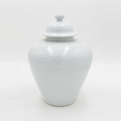Chinese Modern Style Handmade White Color Ceramic Ginger Jar for Home Decor