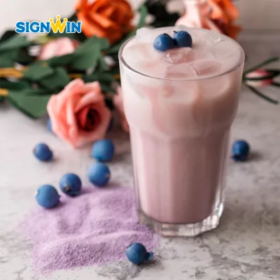 SIGNWIN-2 in 1 Blueberry Flavored Bubble Tea Powder Sweetened with Sugar 1kg Packaged in a Bag with Tapioca Ball