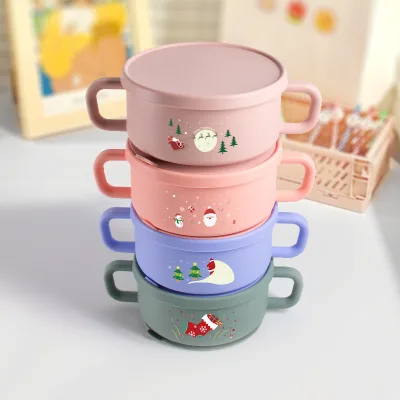 Christmas Non-Spill Silicone Baby Tableware Bowl Cute Feeding Dinner Bowl