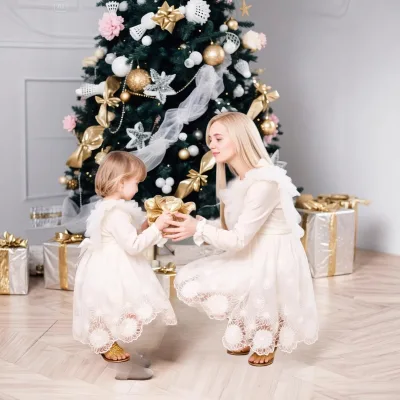 Autumn New High-End Infant Dress Cross-Border Baby Girl's First Birthday Solid O-Neck Collar Lace Sweet Knee-Length A-line