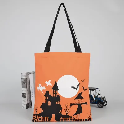 Halloween Linen-Like Tote Bag Custom Printed Reusable Shopping Bag Halloween Party Trick or Treat Gift Carry Bag Can DIY