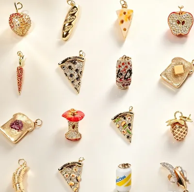 Irregular Shaped Miniature Snack Geometric Diy Pendant Multi-stone Encrusted Metallic Food Pendant Charms Bulk Fashion Jewelry