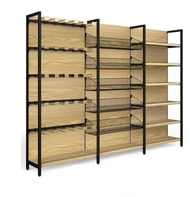 Wood & Metal Luxury Mini Supermarket Retail Display Shelves with Eco-friendly Powder Coating