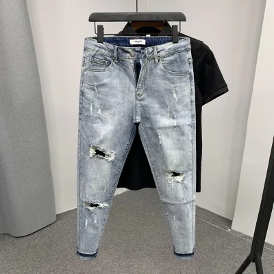 High Quality Custom Casual Ripped Jeans Slim Fit Stacked Jeans for Mens Denim Men Pants Jeans