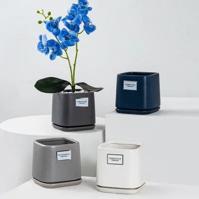 Flower Pot Ceramic European Fashion Personality Square Small Pot Plant Home Desktop Succulent Plant Flower Pot