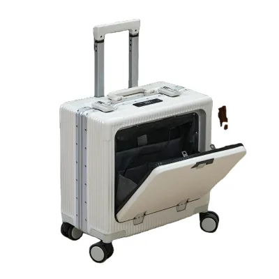 Small Carry on 18 Inch ABS Frame Front Open Spinner Lightweight Student Suitcase Unisex No Check Sturdy Durable Travel Trolley