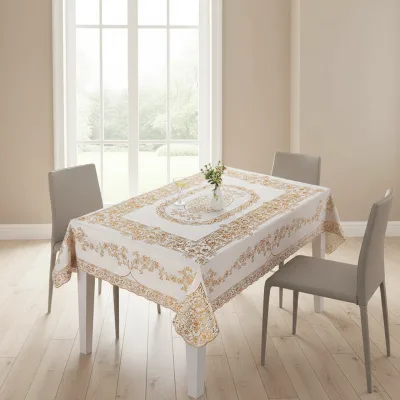 Wholesale Waterproof Oilproof Floral Crocheted Printed PVC Tablecloth with Customized Size for Dining Tables