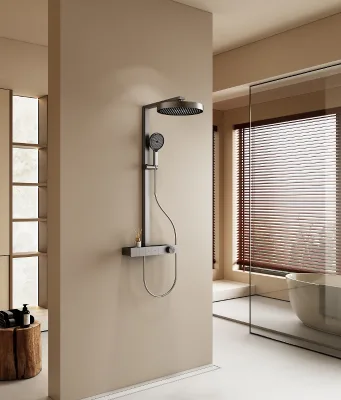 2026 New Gun Metal  Digital Display Thermostatic Shower Mixer Set Bathroom Faucet Ceramic Valve Core Shower Faucet Set