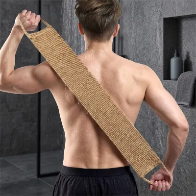 CF Large Natural Sisal Double Sided Textured Long Strap Handles Washable Hanging Exfoliating Shower Back Scrubber Bath Belt