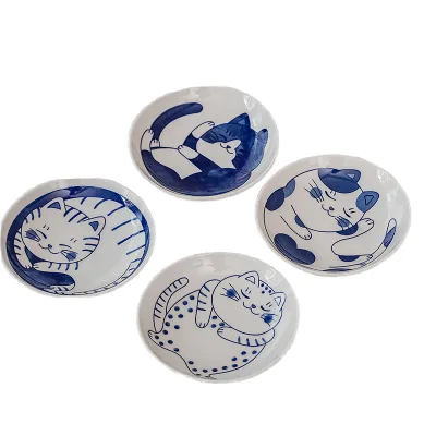 Classic Cartoon Cat Pattern Eco-Friendly Ceramic Dip Dish for Soy Sauce and Snack Storage Household Use