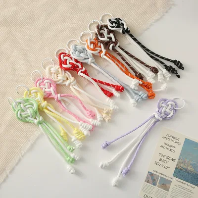 Macaron Two-tone Handmade Chinese Knot Braided Rope Keychain Colorful Rope Tassel Pendants Charm for Backpack Daily Decor Gift