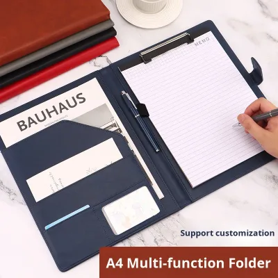Customized for A4 Single PU Business Folder Powerful Clip Red Manager Contract Storage Negotiation Exhibition Use Gift